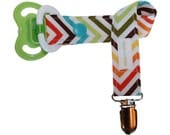 Boys Pacifier Clip- Modern - Blue & Orange Wave - Cute Baby Boy Gift
