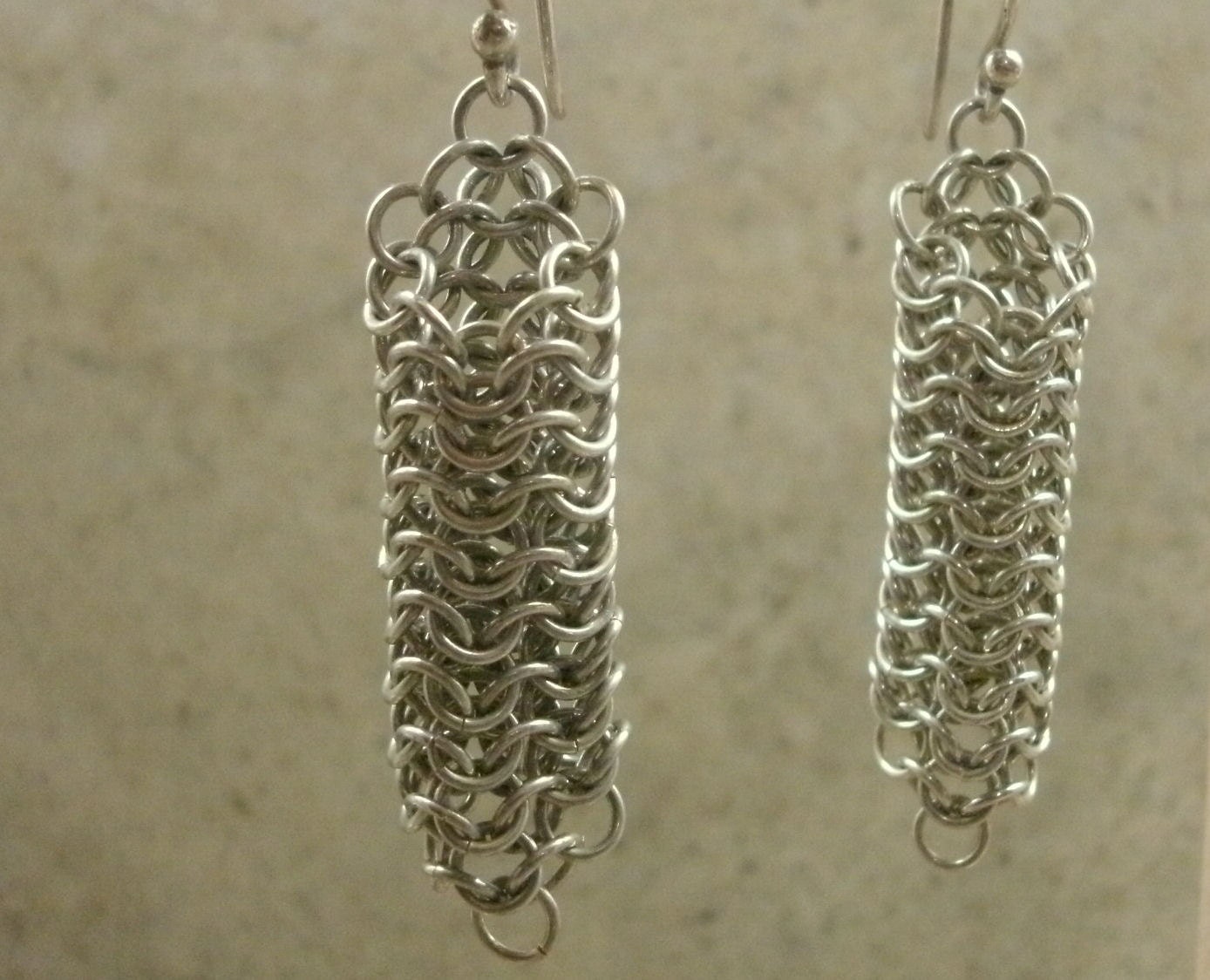 Penne Pasta Chainmaille Earrings in Sterling Silver - European 4 in 1 - Pierced - Renaissance - Medieval Middle Ages