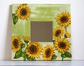 Sunflower decoupage mirror home decor living room handmade original perfect gift, christmas, flowers, floral, organic, nature, yellow, gree