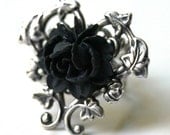 Victorian Black Rose Ring in Silver
