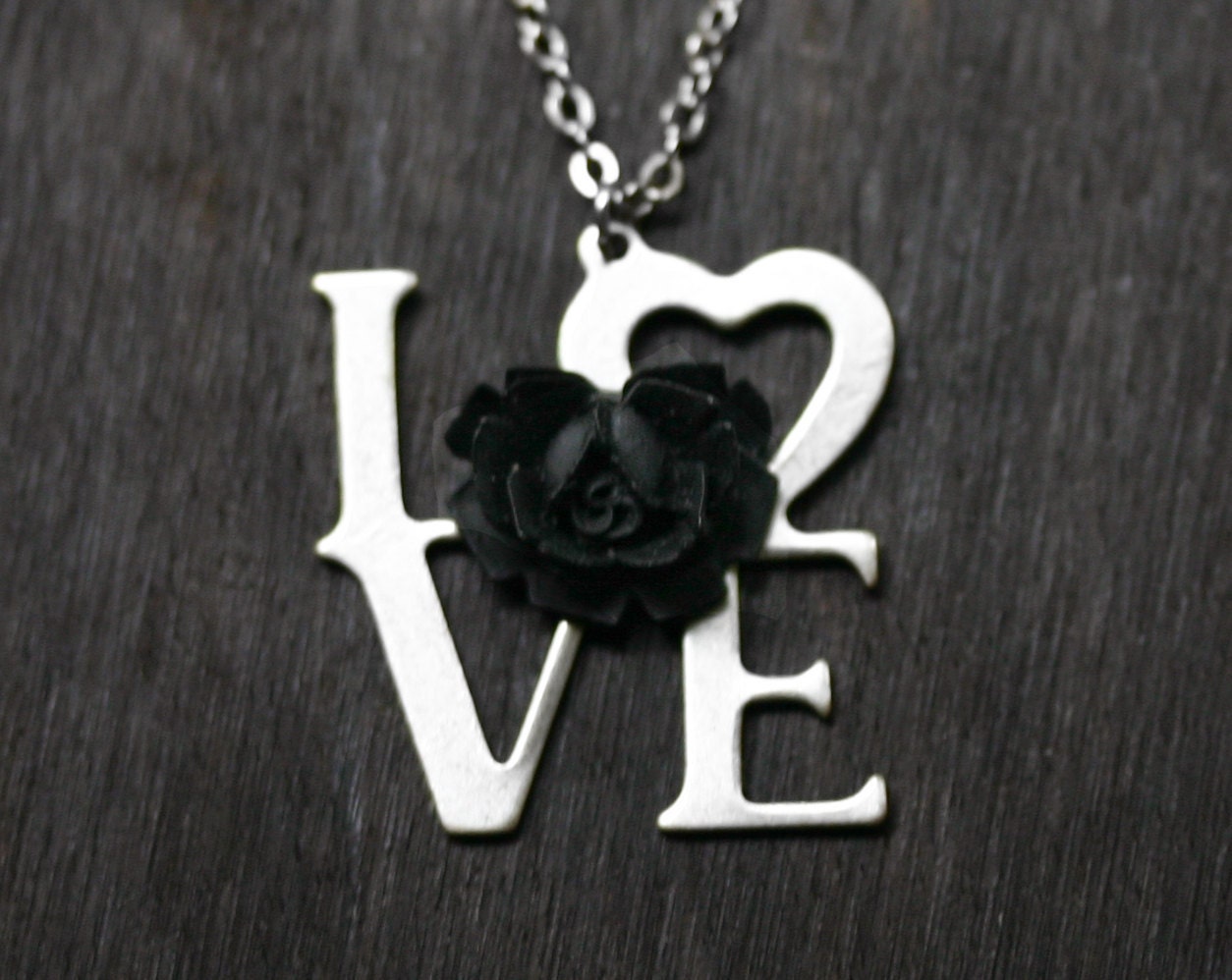 Love Letters Necklace With Black Rose