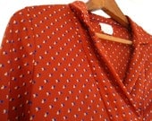 Vintage 1960's-1970's Polyester Burnt Orange Printed Blouse Size S/M