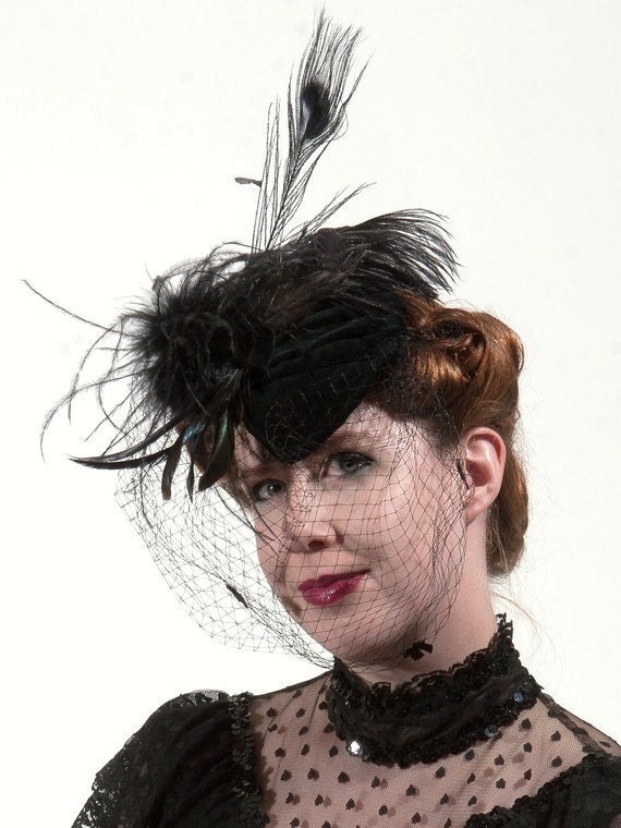 Raven teardrop vintage black full veil