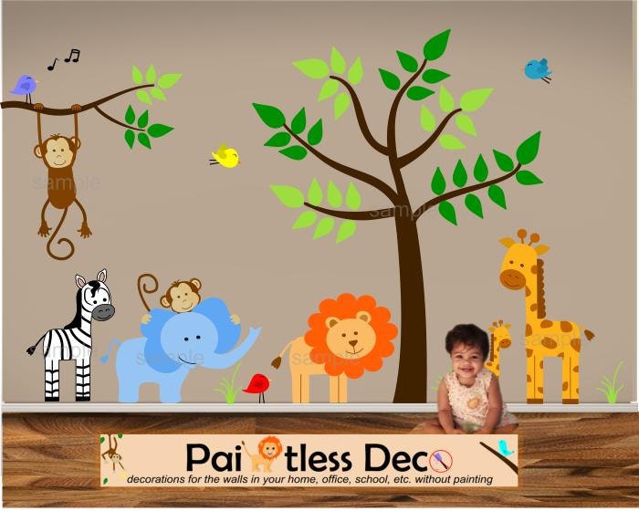 Reuseable Jungle Land (Zoo Animals) Baby Nursery Wall Decal Sticker  -KS - paintlessdeco