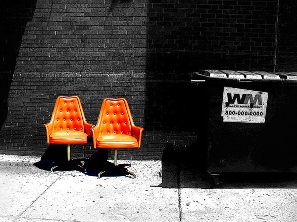 Art photo, bang of orange, black, white, city streets "Frankford Ave., Seating Available", Philly, retro, fine art , 11x14" Giclee print