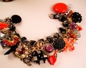 Happy Owloween Repurposed Vintage Jewelry Charm Bracelet one of a kind
