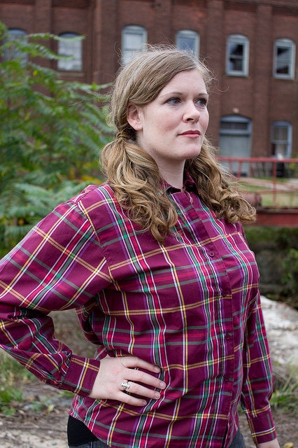 diane von furstenberg 1980s plaid blouse