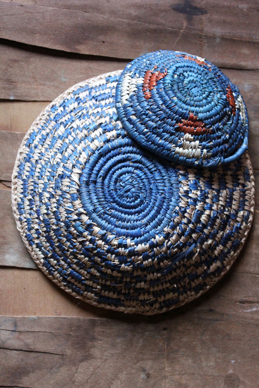 Vintage 70's small and medium Hand Woven African Baskets