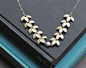 Gold Leaf Necklace, Grecian Necklace, Gold Pearl Necklace, Gold Leaves, Bridal Jewelry, Bridesmaid Gift Idea, Boho Jewelry, Wedding Jewelry