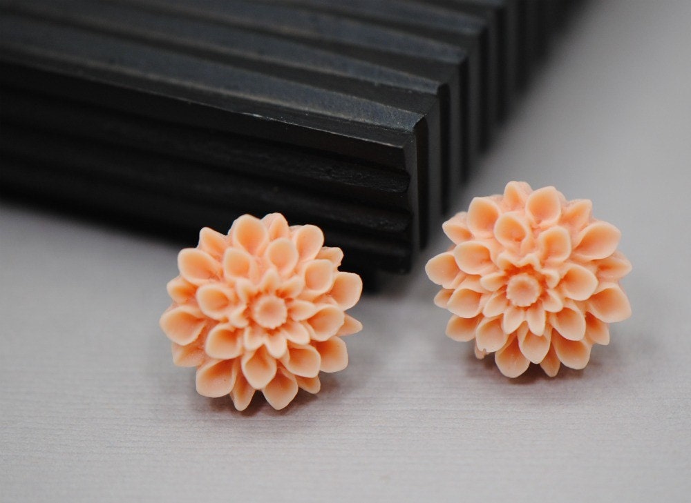 Tangerine Orange Coral Earrings Chrysanthemum Stud Earrings