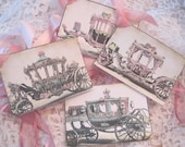 Cinderella Carriage Gift Tags - Shabby French - Paris Pink - Postcards - Embossed - Glitter - Birthday - Wedding - Shower - Buy 3 Get 1 Free