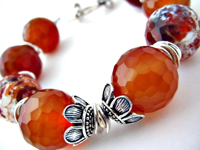 Fire Agate Carnelian Bracelet Chunky Gemstone Autumn Jewelry