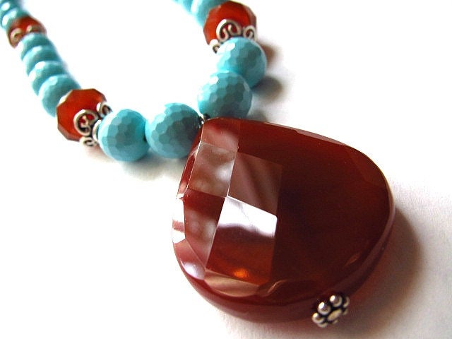 Southwestern Necklace Turquoise Carnelian Pendant Sterling Silver Native American Jewelry Across the Border Collection