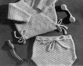 Vintage Baby Sweater Set with Textured Stitch and I-Cord Tie -- PDF KNITTING PATTERN
