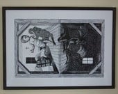 Original Surreal Charcoal Good vs Evil Drawing "One Always Exist In The Other"