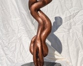 Twisted Carved Wood Sculpture On Granite Base "Lover's Dance"