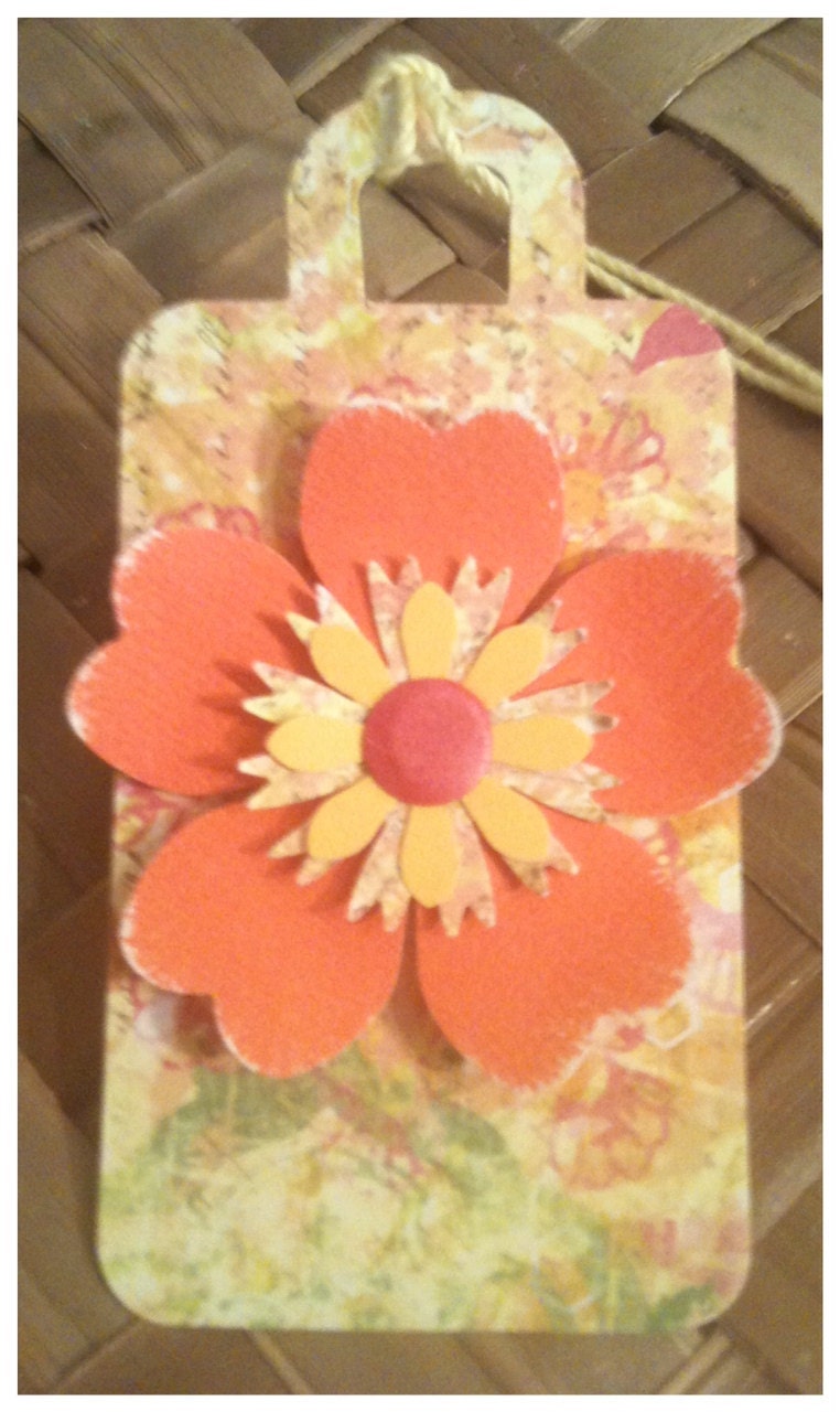 Coral Peach Flowers Yellow Pastel Watercolor Boho Chic Euro Style Luggage Tag Handmade All Occasion Gift Tags Set of 5