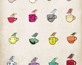 Hand Drawn 8x10 "Tea Time Flies" Print