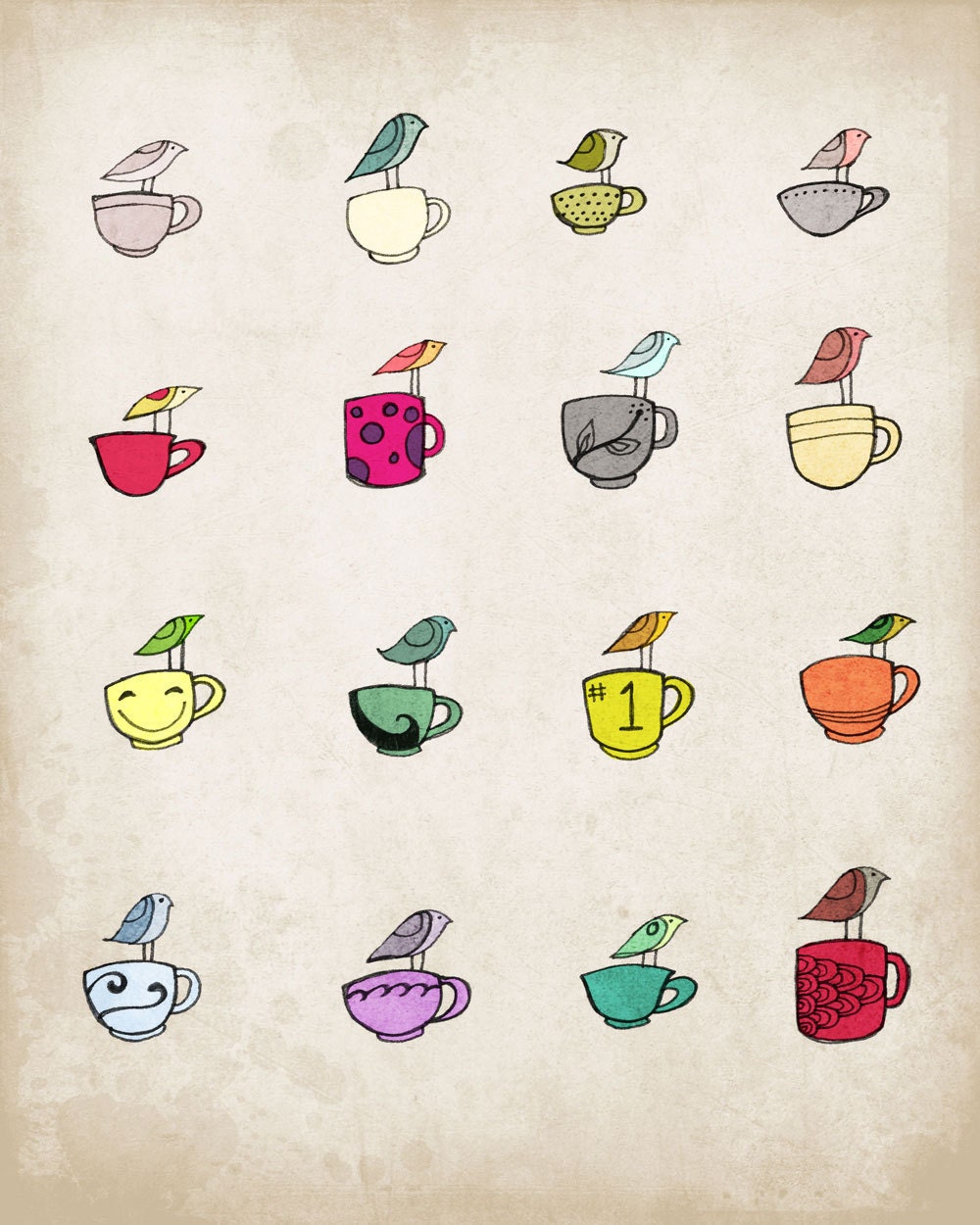 Hand Drawn 8x10 "Tea Time Flies" Print
