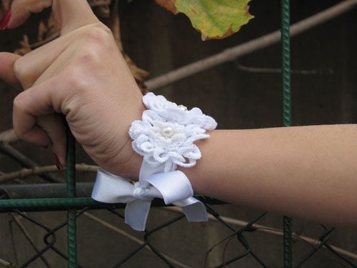 Jewelry / Bracelets Handflower bracelets cuff handmade crochet  Jewelry / Bracelets cuff Handmade Wedding Bridal Corsage Wrist