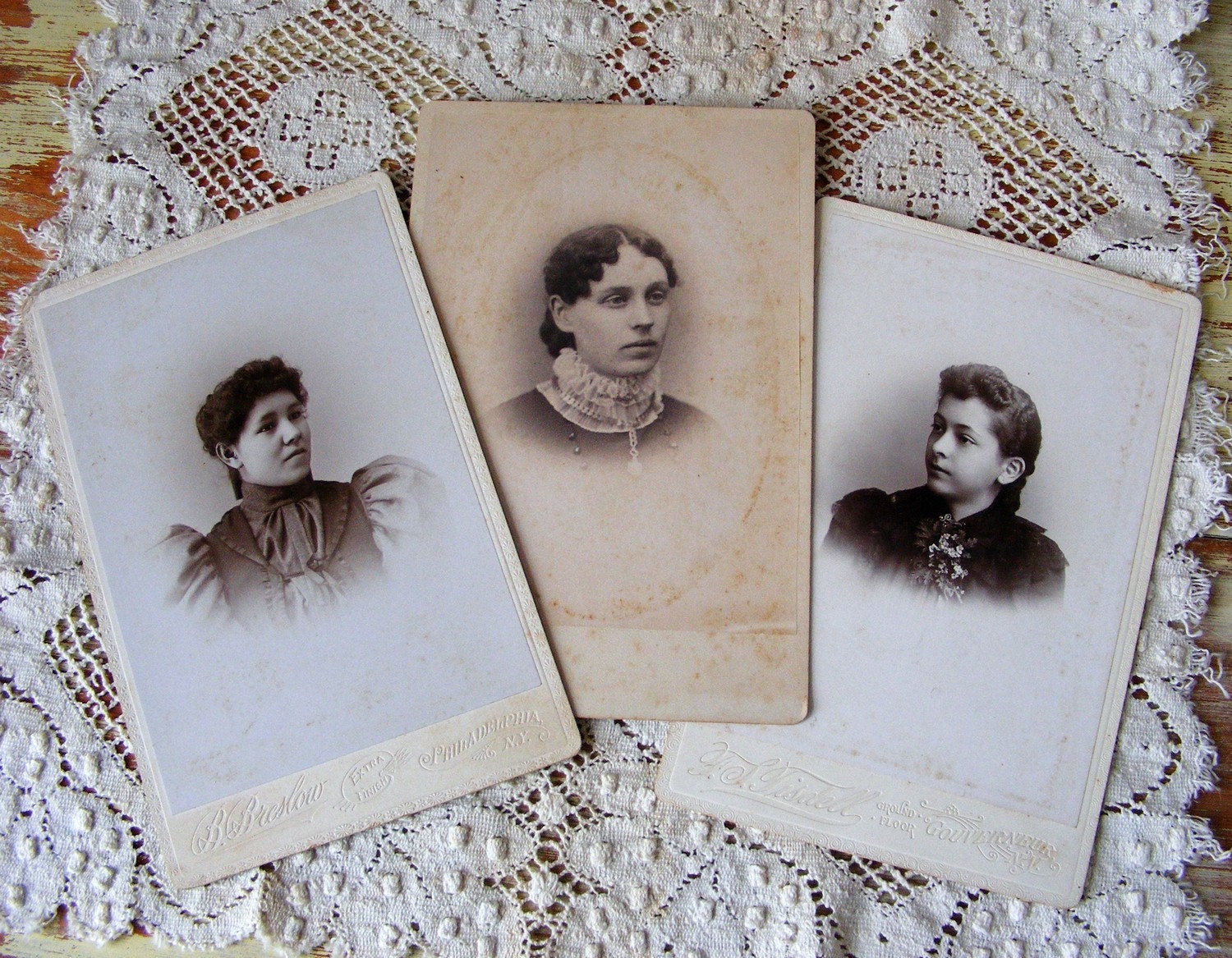 Antique Cabinetcards Victorian Ladies Photographs Set of 3 Victorian Fashion Assemblage Art