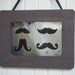 SALE Mustache Sampler Antiqued Mirror Art in Brown Frame
