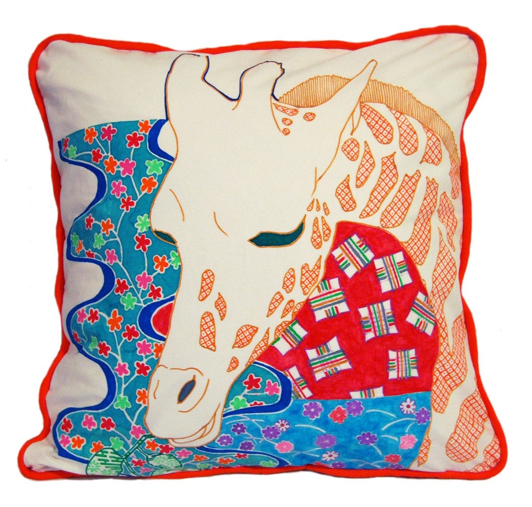 Hand Painted Organic Pillow Cover - Giraffe