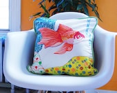 Hand Painted Organic Pillow Cover - Goldfish
