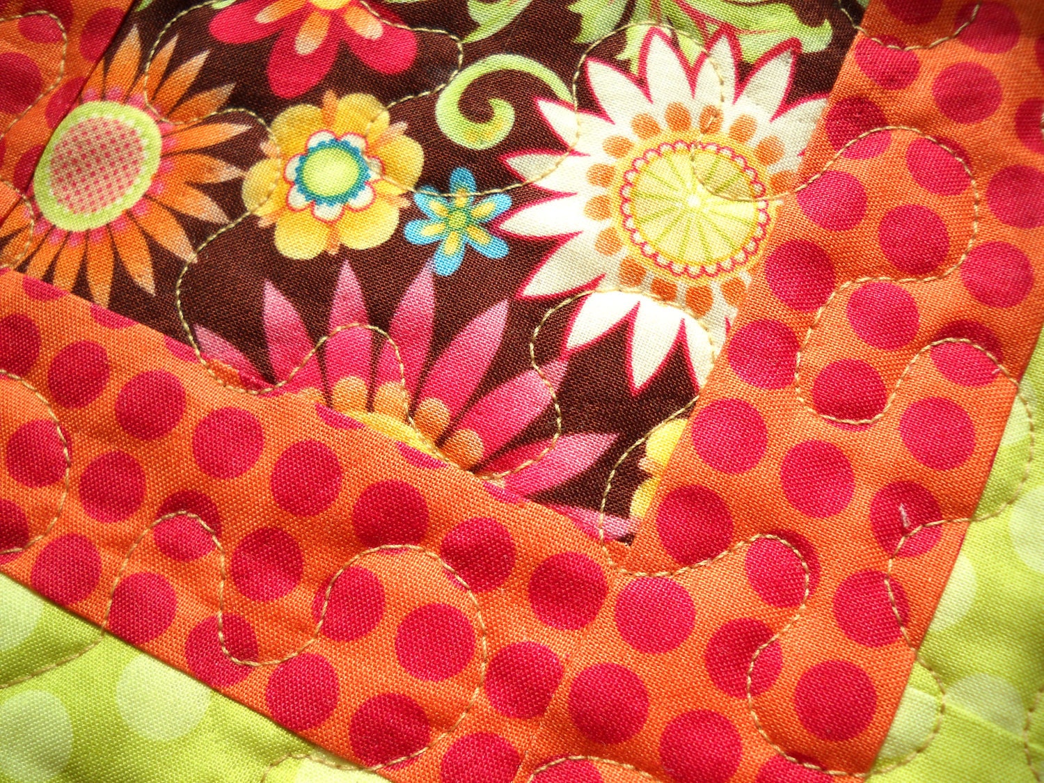 Beautiful Bright Flowers Quilted Table Topper, Wall Hanging