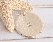 Big Gold 14k Gold Filled Disc Initial Monogram Hammered - Handmade - Thick 3/4 Disc - Hand Stamped Custom Chain Length