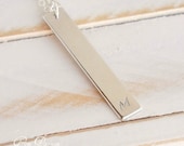 Sterling Silver Bar Necklace Hand Stamped Initial Monogram Pendant - Handmade Personalized Jewelry Mothers day