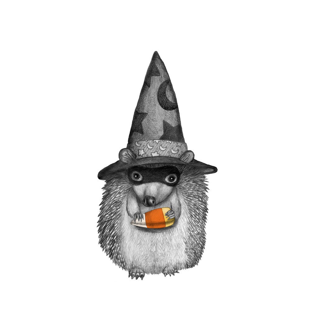 5x7 Giclee Print Halloween Hedgehog from Original Illustration
