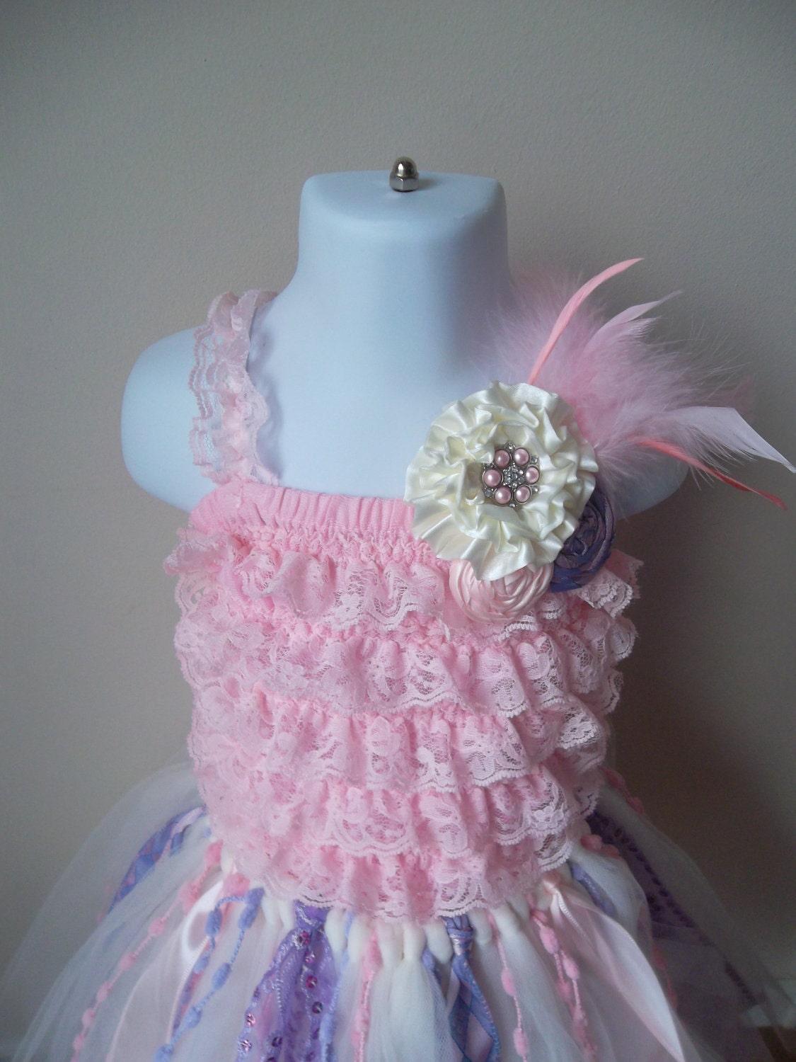 SALE-Primavera - Pink and Lavender Couture Tutu Skirt and Lace Petti Top Set