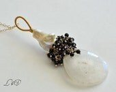 OOAK Abstract Necklace Biwa Pearl Solar Quartz Black Onyx