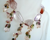 OOAK Tribal Necklace Lepidocrosite Quartz Pink Amethyst Rose Quartz Tourmaline  Berry  leaves