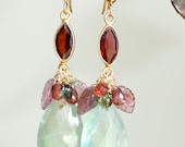 Watermelon Tourmaline Garnet Prehnite Gold  long Feminine Earrings Spring Jewelry