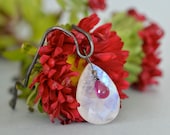 Rainbow Moonstone Ruby Oxidized Silver Modernist Necklace