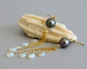 Tahitian Pearl, Australian Opal Long Flapper Earrings