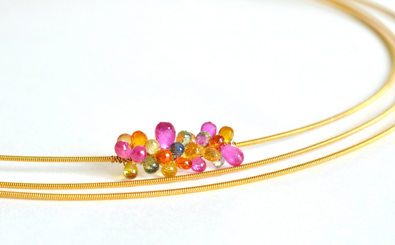 Sapphire Rainbow Bib Gold Filled Necklace