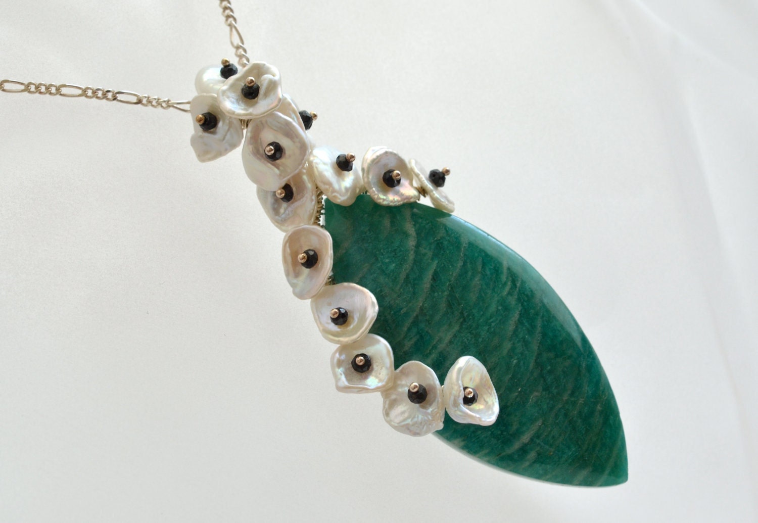 OOAK Keishi Pearl, Russian Amazonite, Black Spinel Necklace
