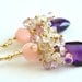 Multi Gemstone Cluster Earrings Pink Opal Amethyst Rose Quartz Pink Topaz