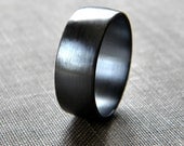 Mens Band, Brushed 8mm Men's or Unisex Oxidized Recycled Metal Argentium Sterling Silver Wide Ring - Made in Your Size