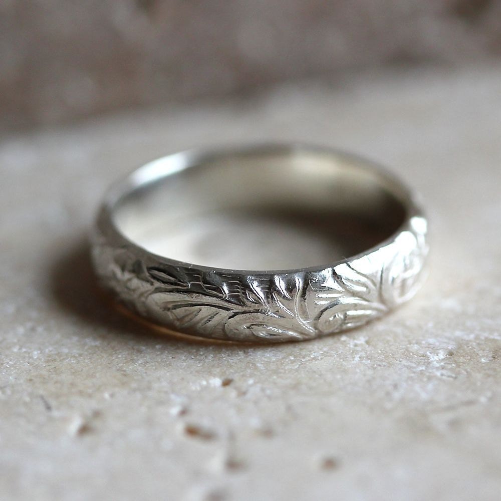 Sterling Silver Ring, Floral Pattern Sterling Silver Band Romantic Spring Fashion  - Made in Your Size - TheSlyFox