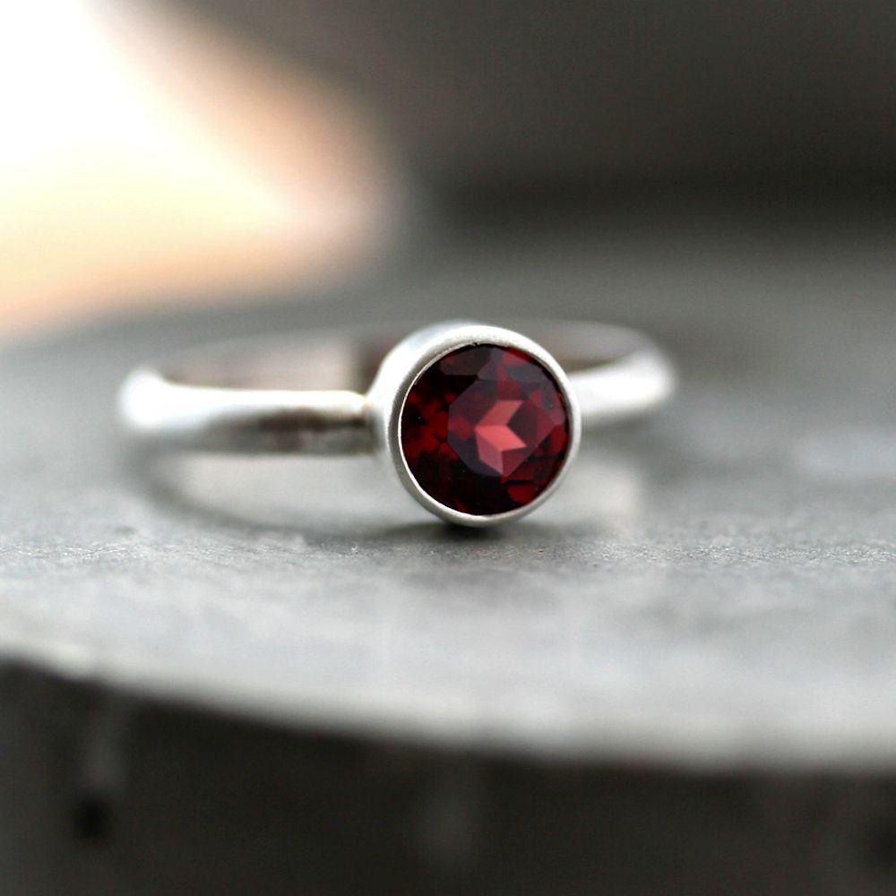 Cranberry Garnet Ring, Faceted Gemstone Sterling Silver Ring Dark Cherry Red Garnet Jewelry January Birthstone - Made to Order
