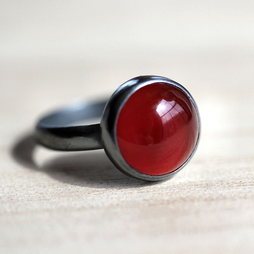 Carnelian Ring, Rust Deep Pumpkin Orange Carnelian Oxidized Sterling Silver Ring Autumn Fashion - Made in Your Size - Fruition