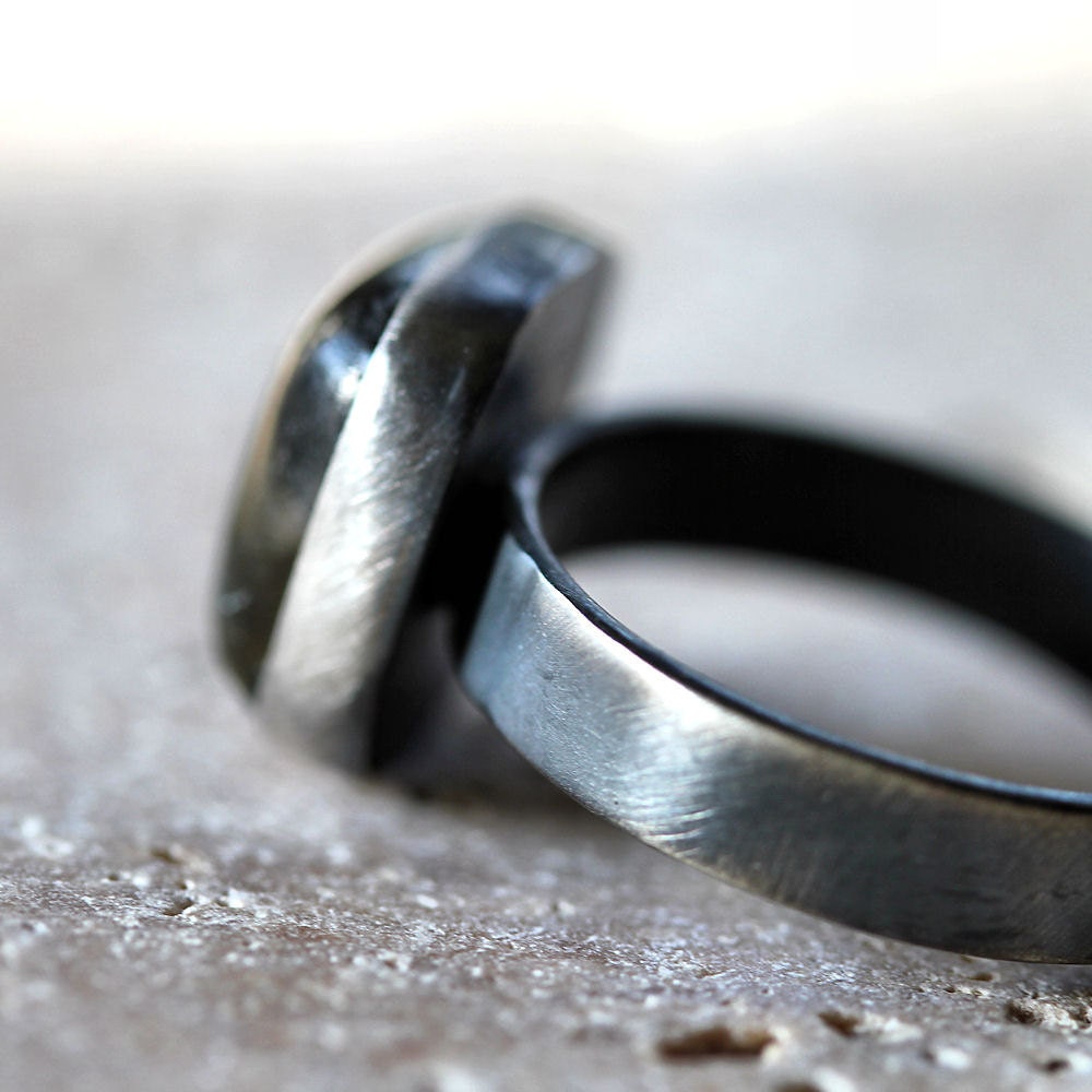 Labradorite Ring, Blue Flash Labradorite Oxidized Recycled Argentium Sterling Silver Ring - Size 9 is Ready to Ship - Eye Of The Storm