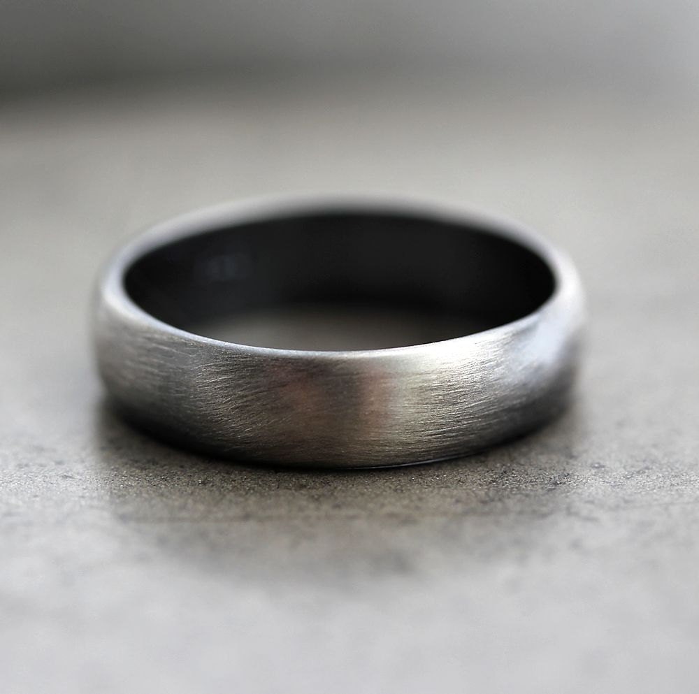 Mens Band, Roughed Up 5mm Men's or Women's Unisex Oxidized Recycled Metal Argentium Sterling Silver Ring - Made In Your Size
