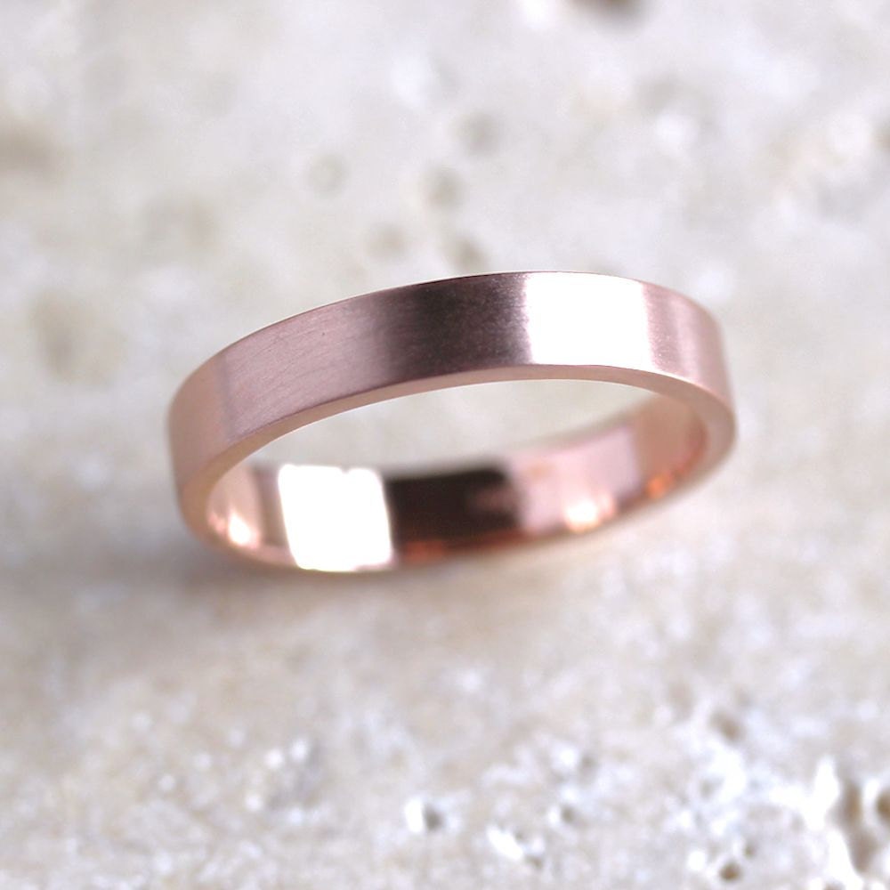 Rose Gold Mens' Wedding Ring, 4mm Flat Recycled 14k Red Gold Wedding Band Rose Gold Ring - US Size 10