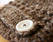 Preemie size Crochet Baby Newsboy Hat with Brim and Button, chocolate brown, READY TO SHIP