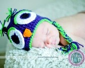 Newborn Owl Hat, photo prop, navy blue, green, Newborn Baby to 12 Months